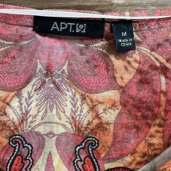 Apt 9 Ladies Short Sleeve Beaded Top, Size Medium , Rust Multicolor Paisley - Picture 4 of 7